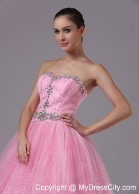 Ball Gowns Sweetheart Rose Pink Beaded Dress for Prom