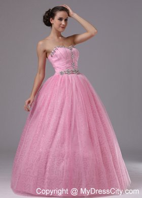 Ball Gowns Sweetheart Rose Pink Beaded Dress for Prom