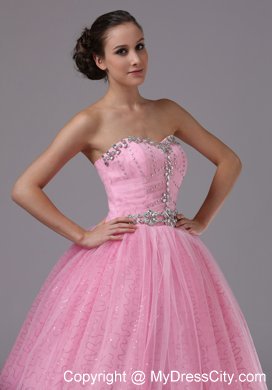 Ball Gowns Sweetheart Rose Pink Beaded Dress for Prom