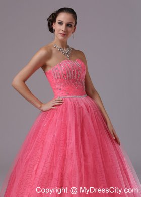 Coral Red Ball Gown Tulle Beaded Prom Dress For 2013