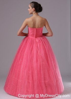 Coral Red Ball Gown Tulle Beaded Prom Dress For 2013