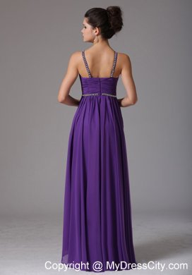 Spagetti Straps Empire Purplw Prom Dress with Ruche and Beads