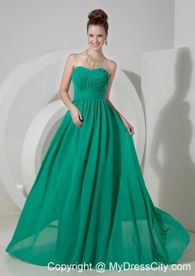 Sweetheart Turquoise Brush Train Chiffon Empire Prom Gown