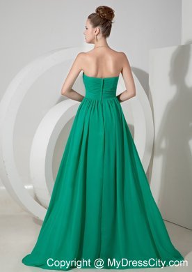 Sweetheart Turquoise Brush Train Chiffon Empire Prom Gown