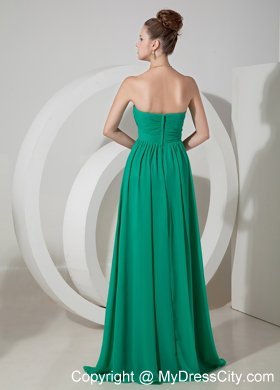 Sweetheart Turquoise Brush Train Chiffon Empire Prom Gown