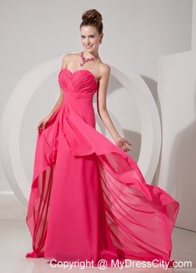 Chiffon Empire Coral Red Brush Sweetheart Prom Dress Cheap