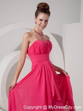 Chiffon Empire Coral Red Brush Sweetheart Prom Dress Cheap