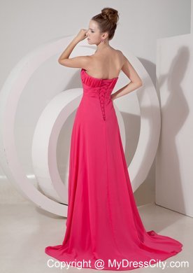 Chiffon Empire Coral Red Brush Sweetheart Prom Dress Cheap