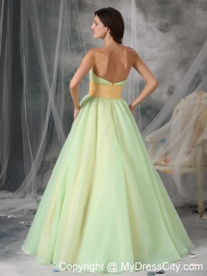 Yellow Green Organza Appliques A-line Prom Dress with Sash