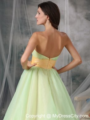 Yellow Green Organza Appliques A-line Prom Dress with Sash