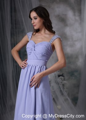 Lilac Straps Square Chiffon Beads Ruched Brush Prom Dress