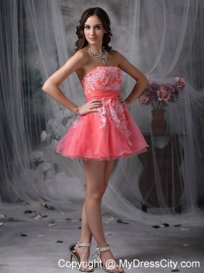 Mini-length Watermelon A-line Prom Dress with Appliques