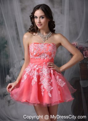 Mini-length Watermelon A-line Prom Dress with Appliques