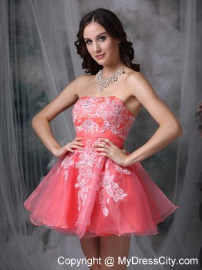 Mini-length Watermelon A-line Prom Dress with Appliques