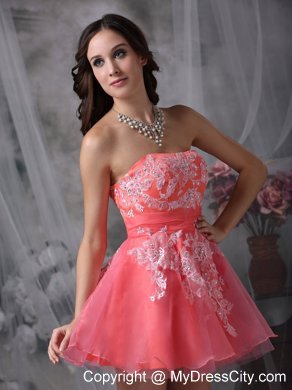 Mini-length Watermelon A-line Prom Dress with Appliques