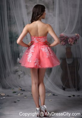 Mini-length Watermelon A-line Prom Dress with Appliques