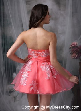 Mini-length Watermelon A-line Prom Dress with Appliques