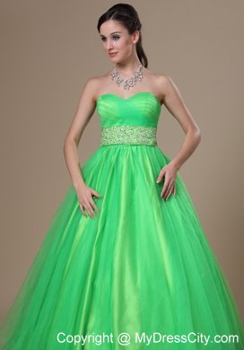 Beaded Sash A-line Spring Green Sweetheart Prom Gown Dress