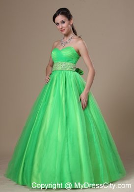 Beaded Sash A-line Spring Green Sweetheart Prom Gown Dress