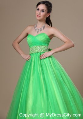 Beaded Sash A-line Spring Green Sweetheart Prom Gown Dress