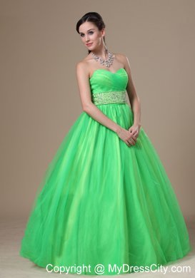 Beaded Sash A-line Spring Green Sweetheart Prom Gown Dress