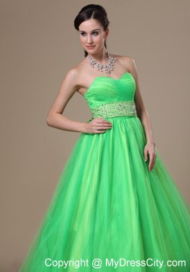 Beaded Sash A-line Spring Green Sweetheart Prom Gown Dress