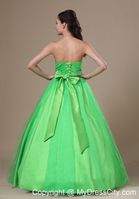 Beaded Sash A-line Spring Green Sweetheart Prom Gown Dress