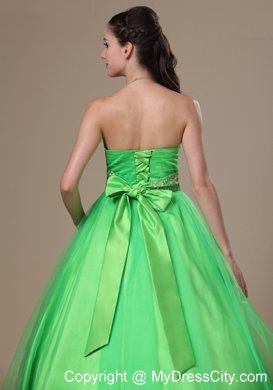 Beaded Sash A-line Spring Green Sweetheart Prom Gown Dress