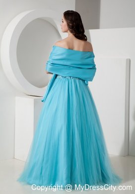 Light Blue Tulle A-Line Sweetheart Beaded Dress for Prom