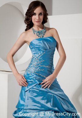 Taffeta Sky Blue Prom Dress Beaded with Strapless Pick-ups