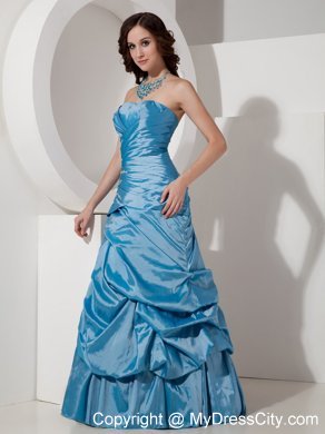 Taffeta Sky Blue Prom Dress Beaded with Strapless Pick-ups