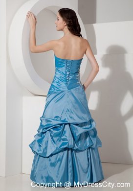 Taffeta Sky Blue Prom Dress Beaded with Strapless Pick-ups