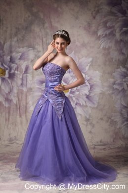 Strapless Purple A-line Appliques Prom Dress with zipper Back