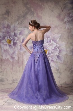 Strapless Purple A-line Appliques Prom Dress with zipper Back