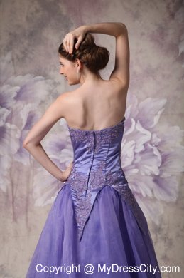 Strapless Purple A-line Appliques Prom Dress with zipper Back