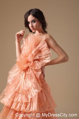 Multi-tiered Strapless Orange Red Organza Brush Prom Dress