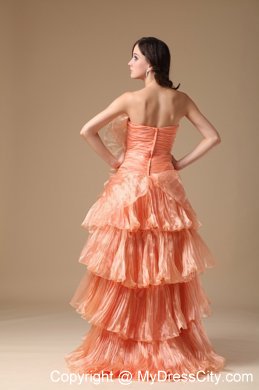 Multi-tiered Strapless Orange Red Organza Brush Prom Dress