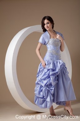 Ankle-length Lilac Prom Dress with Appliques and Beadings