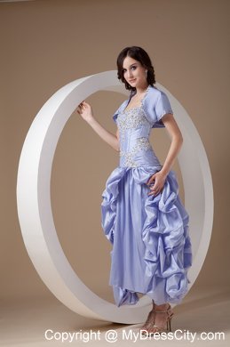 Ankle-length Lilac Prom Dress with Appliques and Beadings