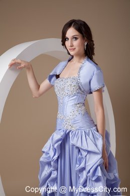 Ankle-length Lilac Prom Dress with Appliques and Beadings