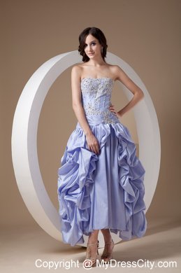 Ankle-length Lilac Prom Dress with Appliques and Beadings