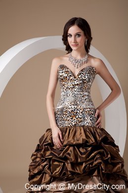 Brown Taffeta Leopard Ball Gown Prom Dress with Pick-ups