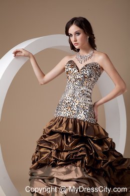 Brown Taffeta Leopard Ball Gown Prom Dress with Pick-ups