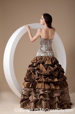 Brown Taffeta Leopard Ball Gown Prom Dress with Pick-ups