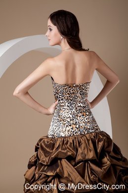 Brown Taffeta Leopard Ball Gown Prom Dress with Pick-ups