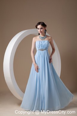 Light Blue Chiffon Empire Strapless Prom Dress with Beadwork