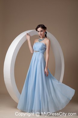 Light Blue Chiffon Empire Strapless Prom Dress with Beadwork