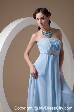 Light Blue Chiffon Empire Strapless Prom Dress with Beadwork