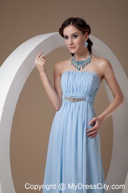 Light Blue Chiffon Empire Strapless Prom Dress with Beadwork