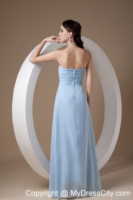 Light Blue Chiffon Empire Strapless Prom Dress with Beadwork